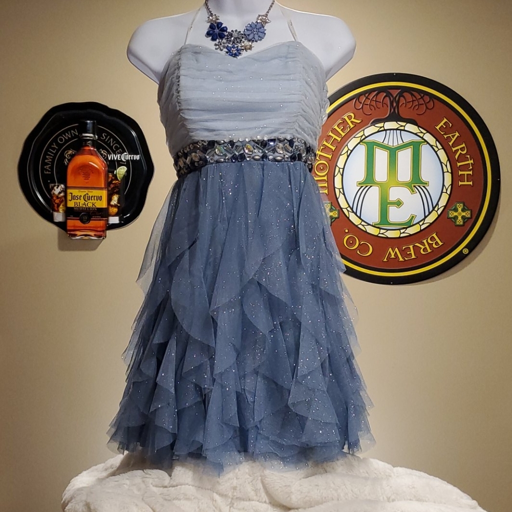Teeze Me Sparkly Pale Blue Strapless Dress
